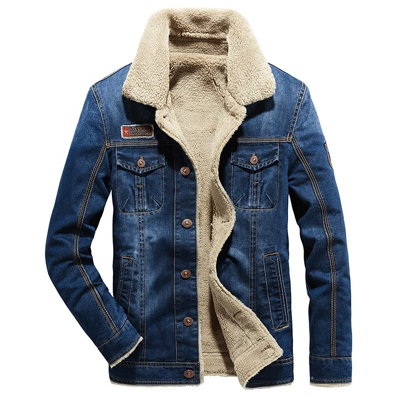 

hot selling fashion denim jeans with fur lining Men'S casual Jacket, Black or customized color