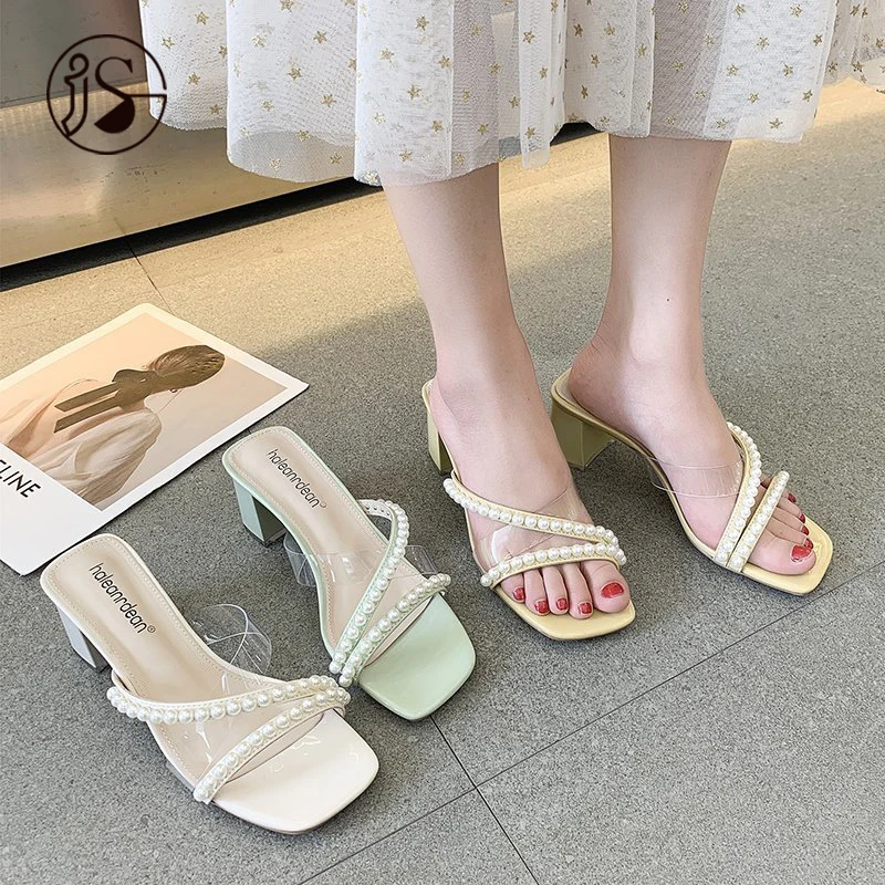 

Wholesale new pearl home slippers lightweight high heels women sandals 2021 casual comfort slippers, Customized color