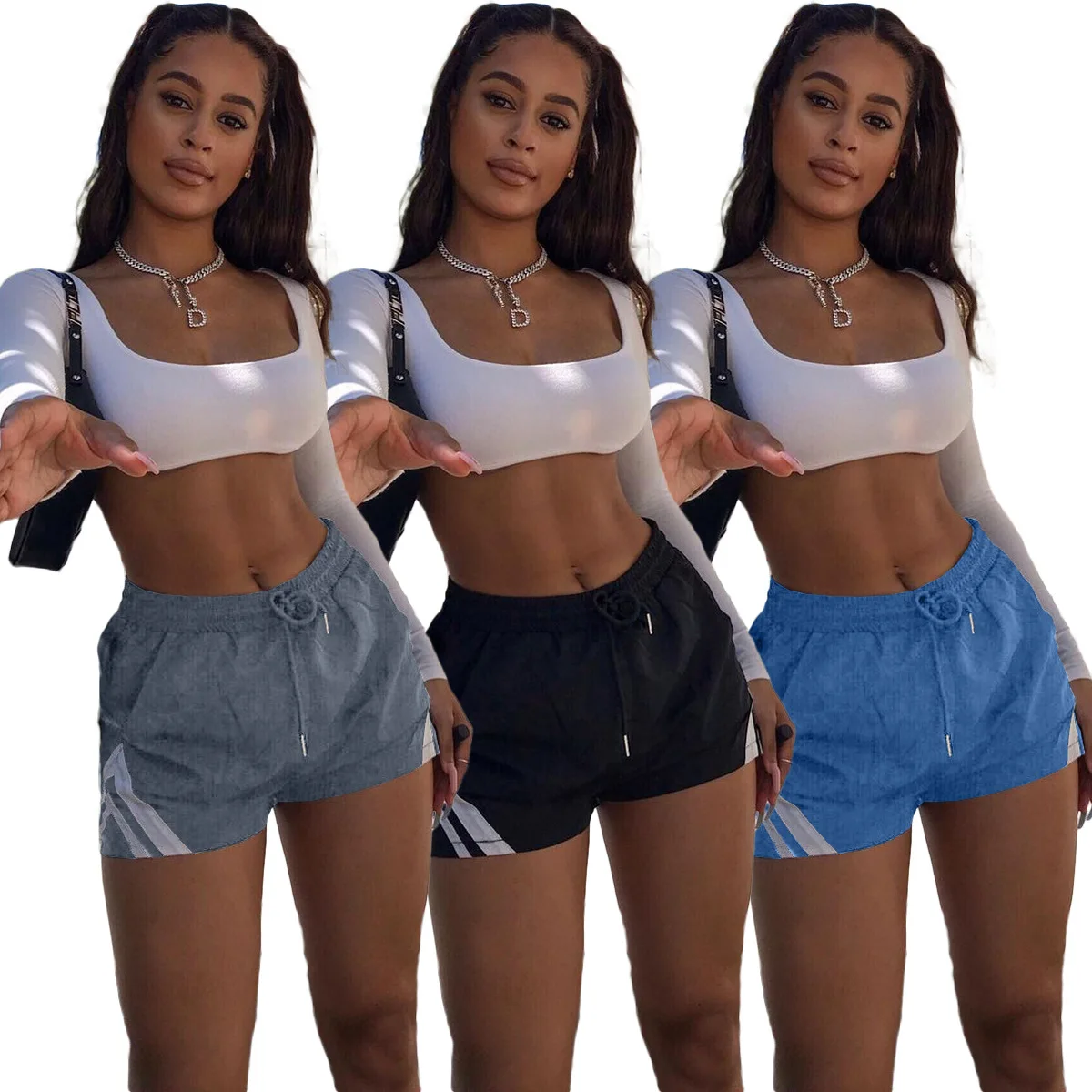 

H7603 - women fashion casual patchwork drawstring shorts