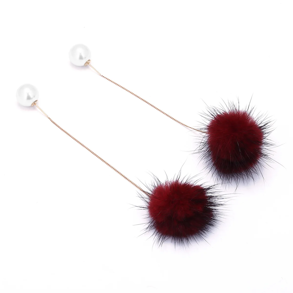 

Factory Fashion Personality Tide Earrings Pearl With Mink Fringe Tassel Earrings Pearl Drop Earrings, As picture