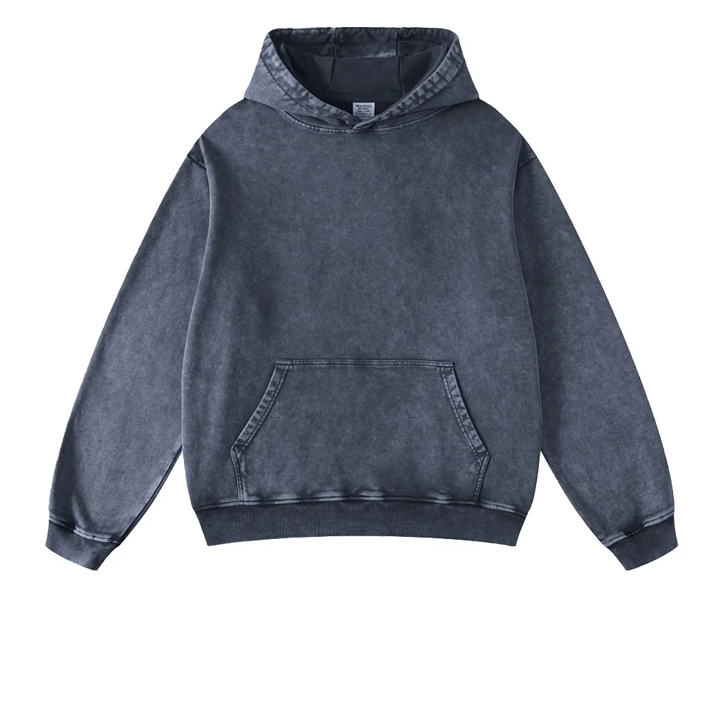 2025High Quality 100% Cotton Custom Printed Label Heavy Custom logo Hoodie Vintage Wash Black Hoodie With Side Pockets