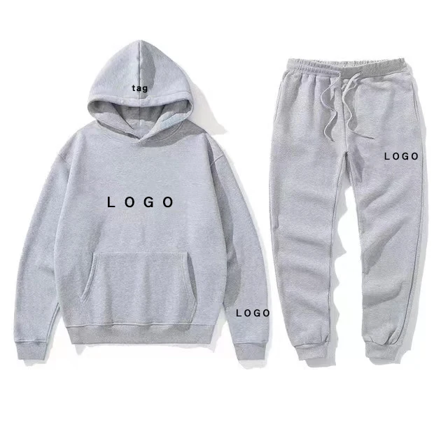 

men fashion hoodie printing sweatshirt and pants solid color track suit set sprint and autumn fleece hooded