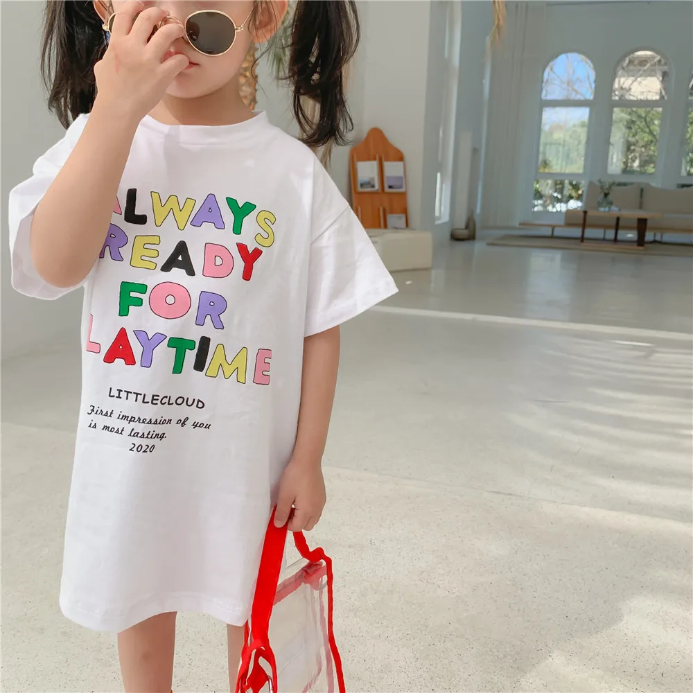 

MK33102185 summer new arrival short sleeve t-shirt dress infant baby girls letter print clothing set