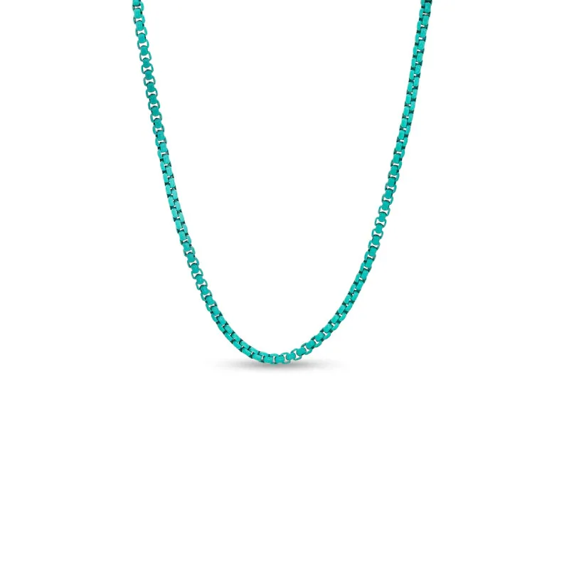 

Wholesale 3mm stainless steel with turquoise acrylic coated box chain necklace for men women
