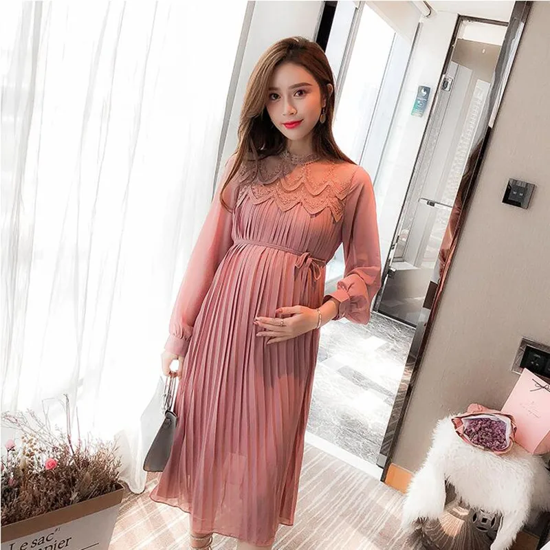 

Lace Chiffon Maternity Dresses For Pregnancy Pregnant Women Wedding Pleated Dress Sexy Photo Shoot Photography Props Clothing