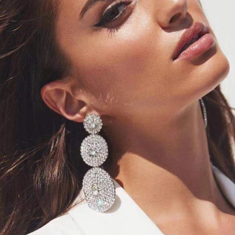 

CAOSHI Women Fashion Rhinestone Multi-layer round diamond Big Dangle Earrings Jewelry Evening Dress Statement Earrings 2021