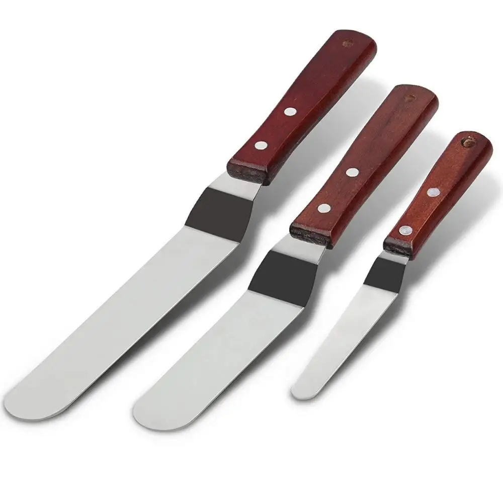 

Stainless steel cake icing spatula set with wooden handle