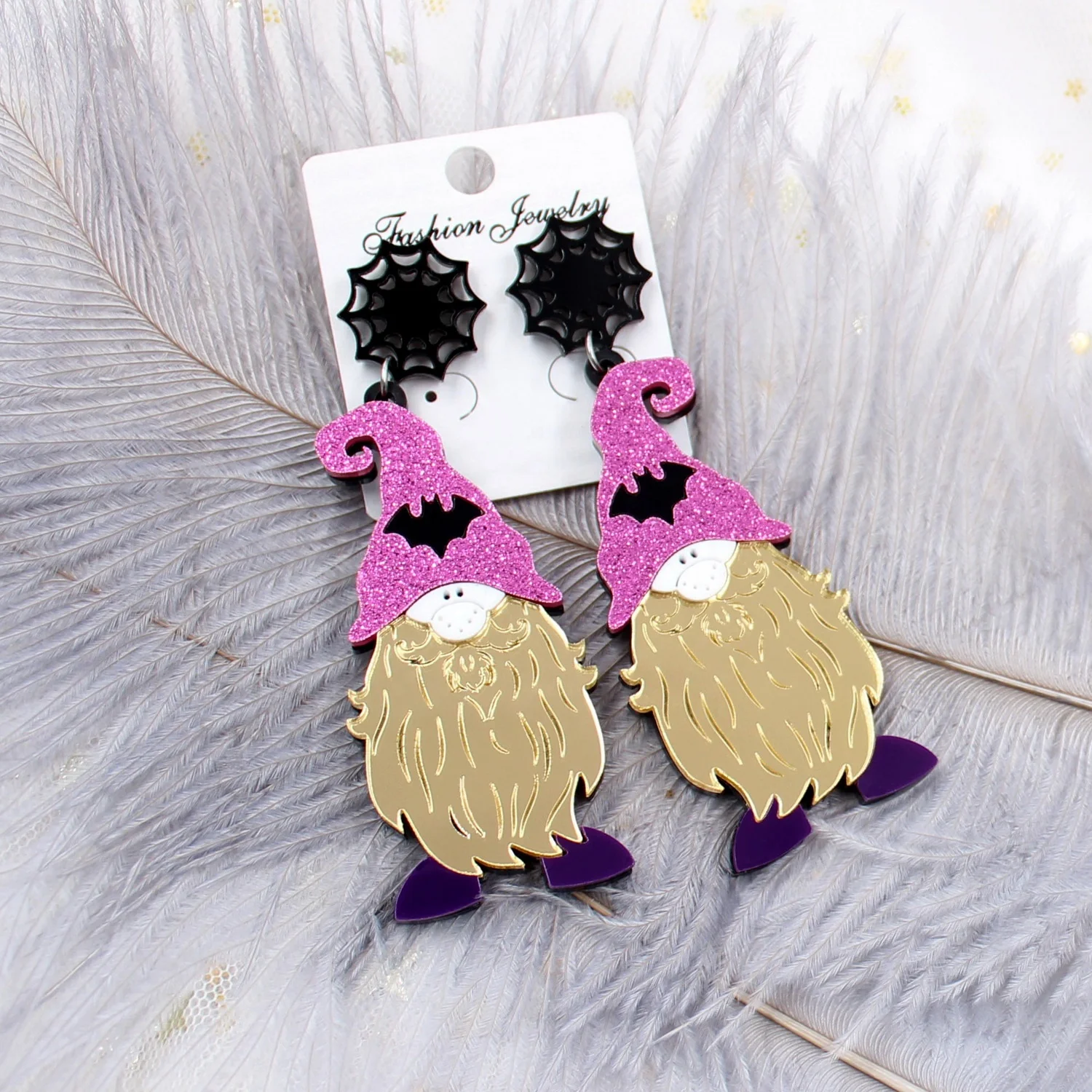 

HP028 65mm Acrylic Halloween Dangle Witch Earring Cute Gnome Earrings Spider Web Bat Earrings