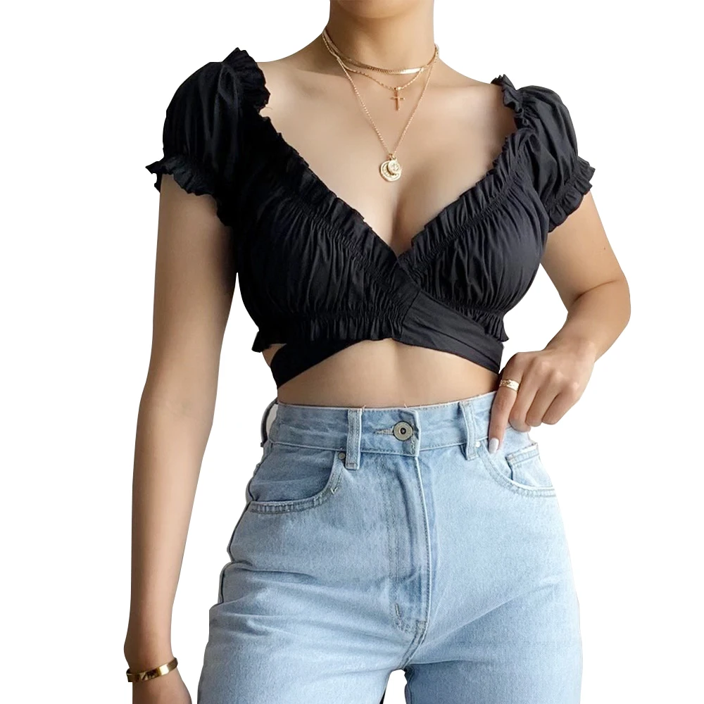 

sexy women tops 2021 sexy tops for women crop v neck halter customised wholesale bulk women crop top