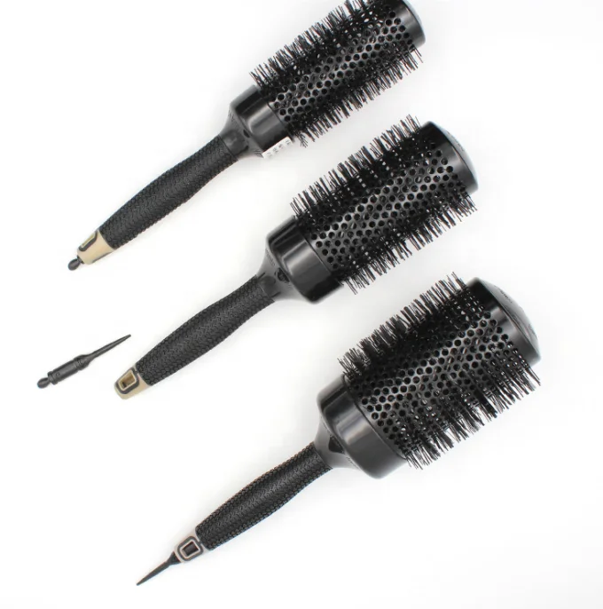 

Matte Touch Round Handle Hair Brush Professional Salon Nylon Pins Hair Rolling Styling Brush