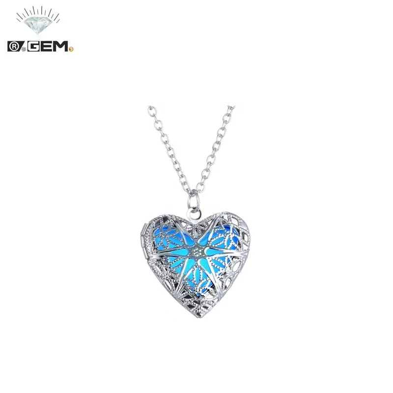 

R.Gem. Halloween Fluorescent Stone Heart Shape Glow In The Dark Necklace, Blue,green