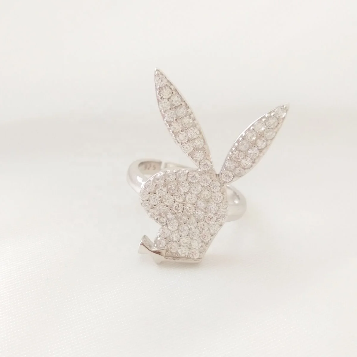 

Fashion Jewelry 925 Sterling Silver Adjustable Pave Diamond CZ Animal Jewelry Bunny Rabbit Ring Women