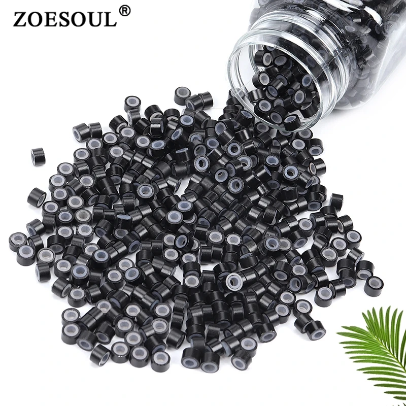 

Zoesoul Wholesale Hair Silicone Beads 5.0*3.0*3.0MM 1000Pcs/Bottle Microlink Beads Hair Extension Tool, Black brown blonde