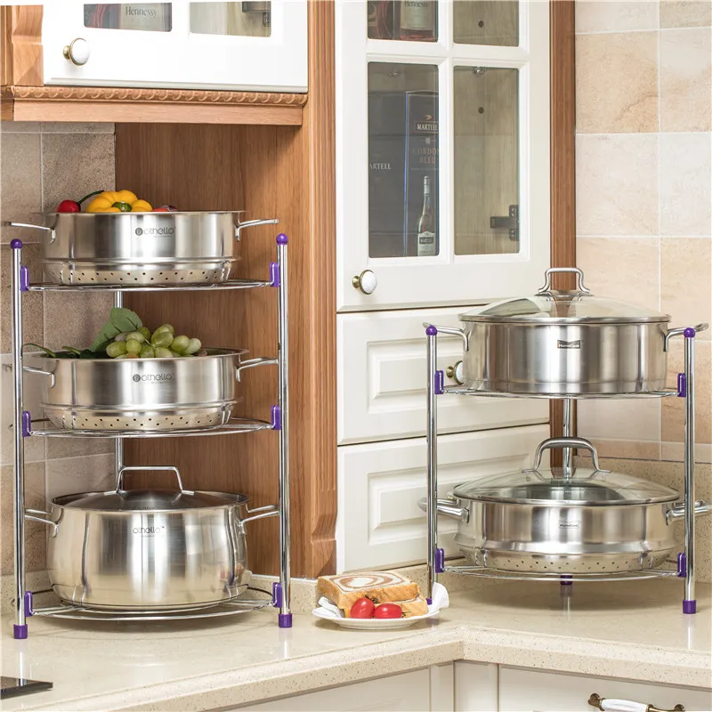 

High Quality Metal Iron Standing 5 Tiers Pots and Pans Storage Rack Chrome Kitchen Pan Stand Pot Saucepan Storage Holder Rack