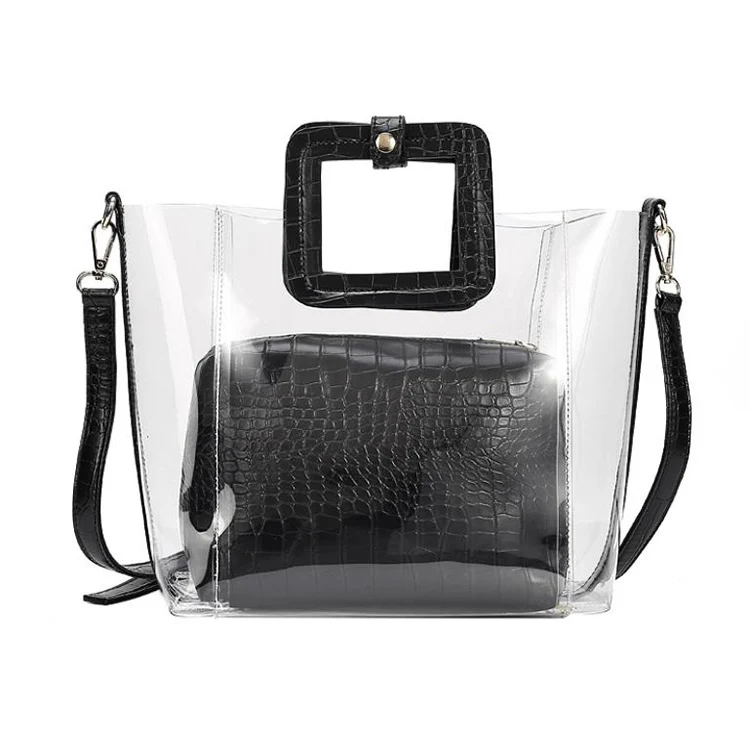 

Transparent Crocodile Pattern Handbag Women 2 Set Crossbody Bags PVC Clear Shoulder Bag, The color is shipped randomly or contact customer service to confirm