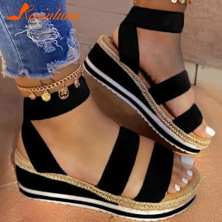 

Summer new women wedge heel sandals hemp rope bottom color matching women sandals