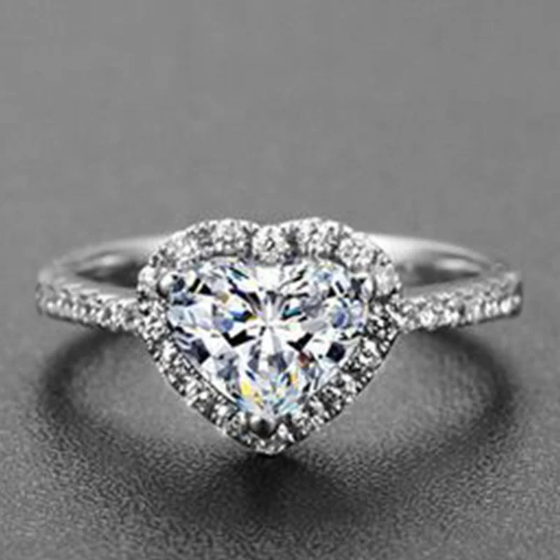 

New Fashion Exquisite Promise Jewelry Eternal Love Heart Ring Size 5-11white Cz Wedding Heart Rings For Women Girls