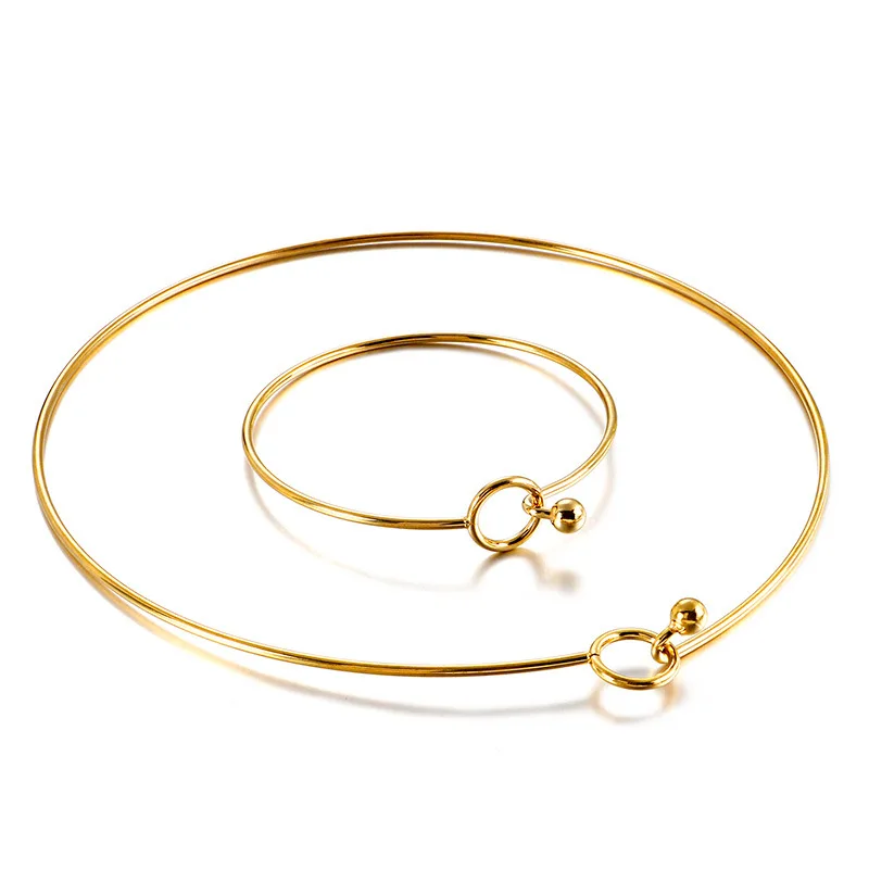 

Kalen Personality Simple Stainless Steel Gold Circle Open Bracelet Necklace Collar Fashion Set wholesale