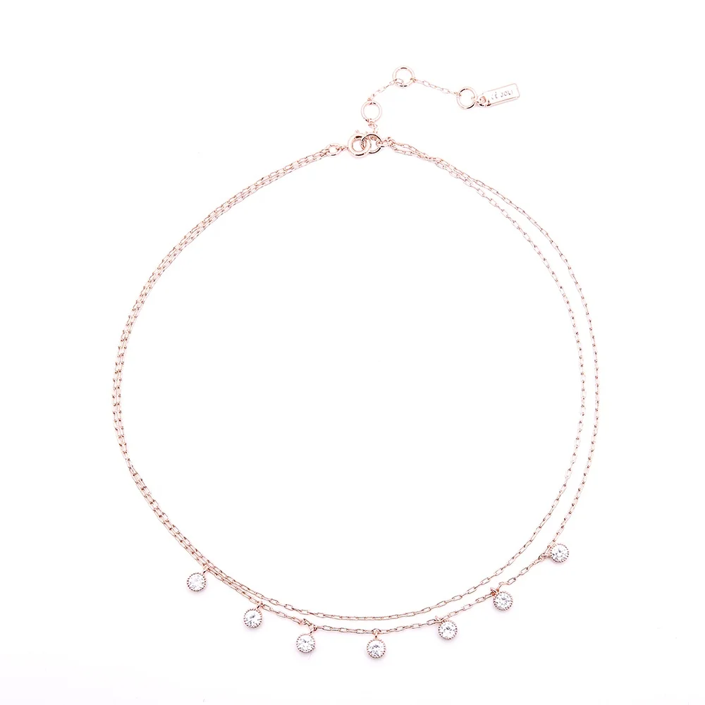 

Cubic zirconia layered chain jewellery necklace gold plated necklace, Rose gold, gold, rhodium