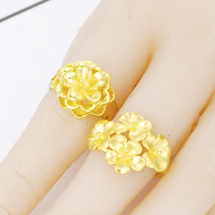 

Factory Direct Sale Plated Real Gold Velvet Rose Flower Ring Four Flowers Brass Gold Plated Ring Female