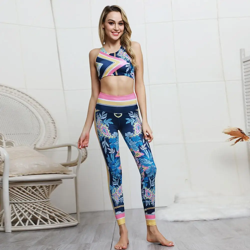 

INyoga New Printed Yoga Fitness Bra Trousers Sports Suit Yoga Suit Suit Sports Bra and Leggings Set