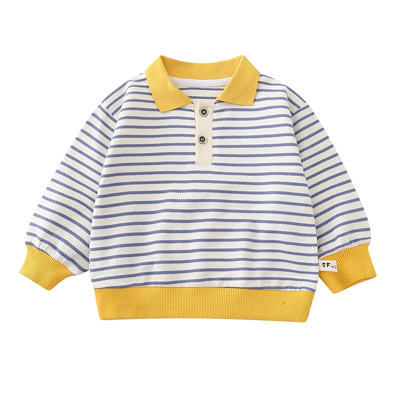 

Spot delivery within 7 days of spring and autumn children's striped polo leisure sports long sleeve top hoodie clothes, Picture