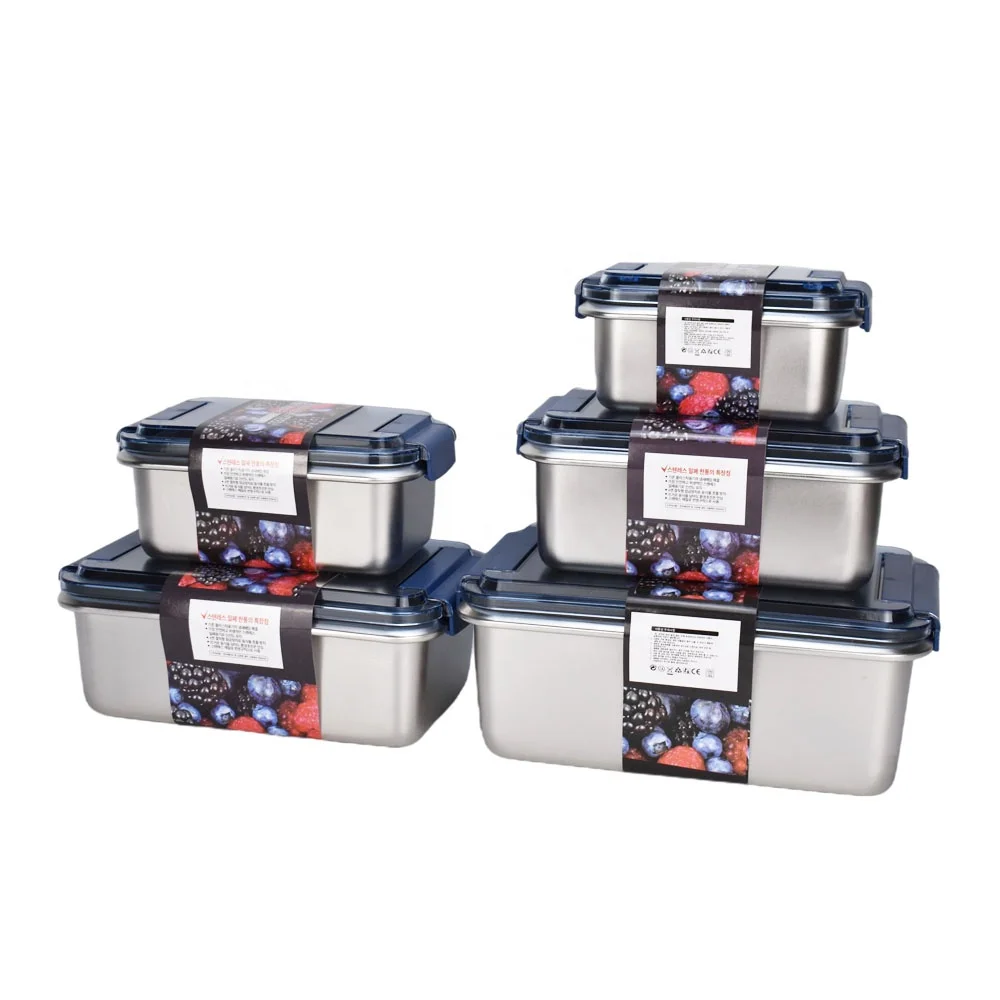 

316 Medical Stainless Steel Food Containers 600ml 1400ml 2800ml Kimchi Storage Lunch Box with Sealed Lid, Blue lid