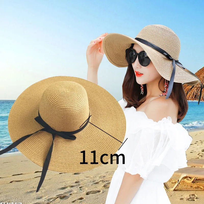 

Fashionable hot selling summer wide brim white straw hat big sun hat women's ultraviolet proof Panama fur beach hat