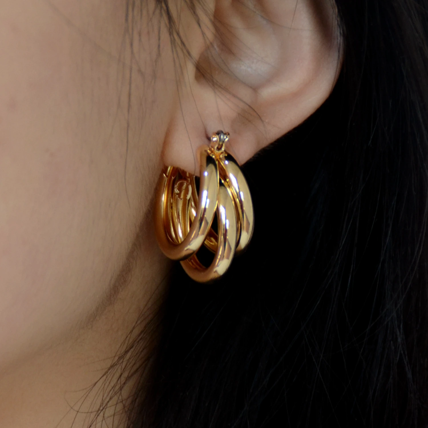 

2021latest design gold color plated high polishing hoop dangle earrings jewelry, Golden