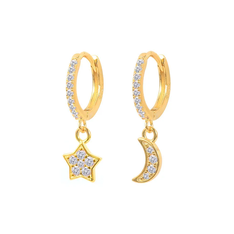 

Delicate Colorful Zircon Hoop Earrings Women Moon Star Combination Charm Jewelry 925 Sterling Silver Earring Huggie