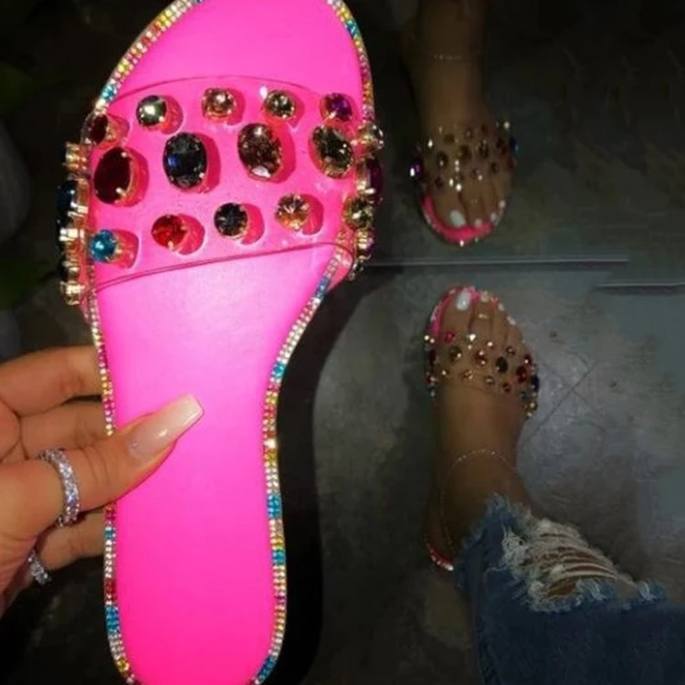 

New design Summer Flip-flops Outdoor Casual Rivet flat Beach Fashion crystal women slides bling jelly sandals