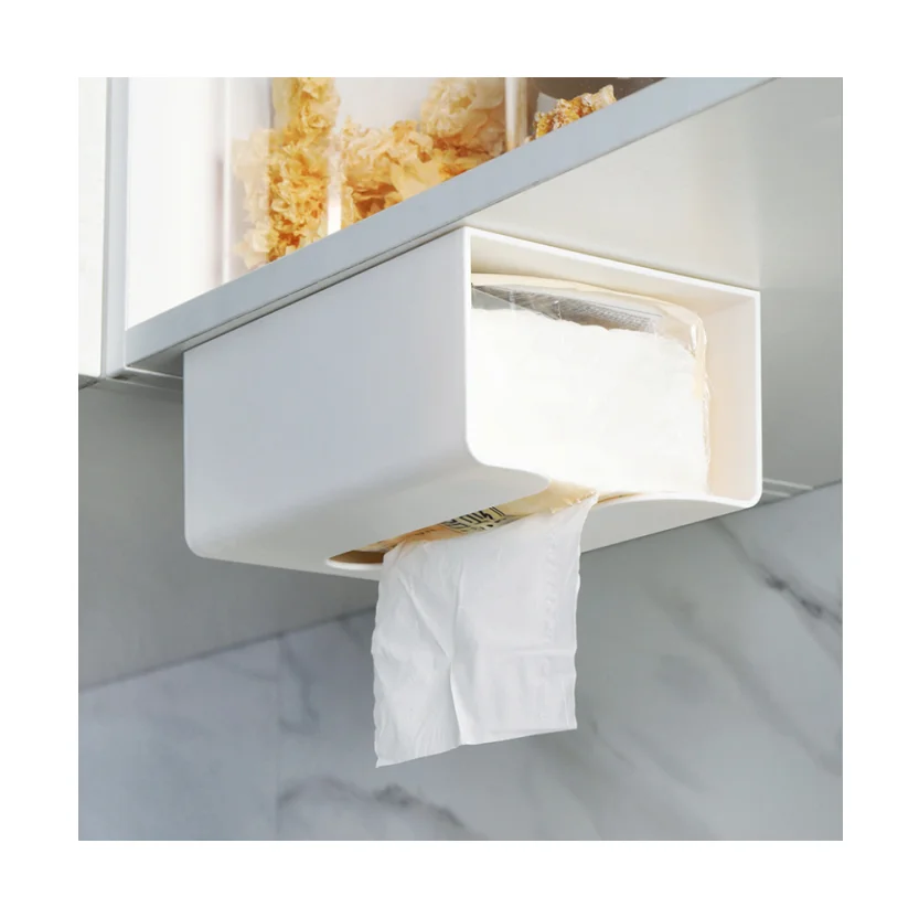 

Kitchen Double Tape Wall Mounted Plastic Acrylic Tissue Box Tissue Dispenser Case, White