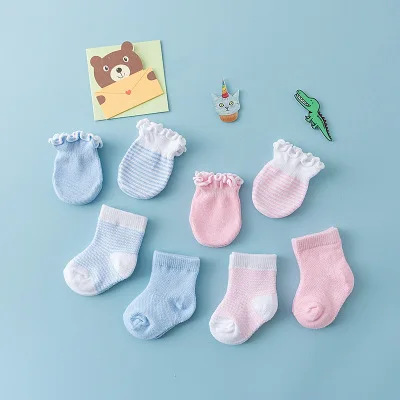 

4 Pairs Children Kids Baby Newborn Socks Anti-scratch Breathable Elasticity Protection Face Mittens Shower Gift, Solid