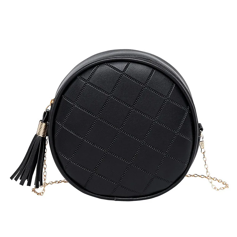 

Ladies Fashion Handbag PU Leather Round Bag Tassel Black Single Shoulder Bag, Black , red , beige