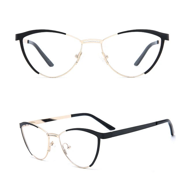 

8069 New Fashion Style Double-Colors Eyeglasses Frame Clear Cat-Eye Metal Optical Glasses Acetate Temple Eyewear 2022