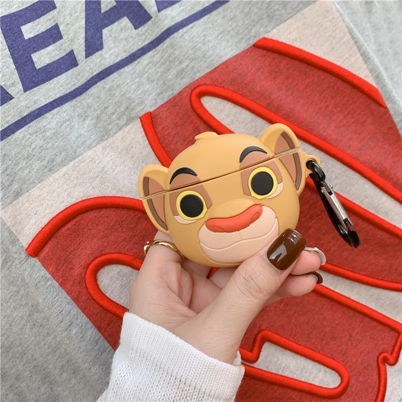 

3D Cartoon Earphone Case for Airpods 2 1 Cute Keychain Lovely Doll The Lion King Design Box Coque, Yellow