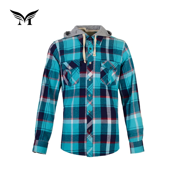 

Street wear Christmas style casual long sleeve tendy yarn dyed winter plaid mens hooded shirt flannel jackets