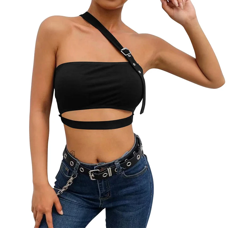 

Wangmu 2020 new summer sexy word collar irregular vest nightclub fashion slim top