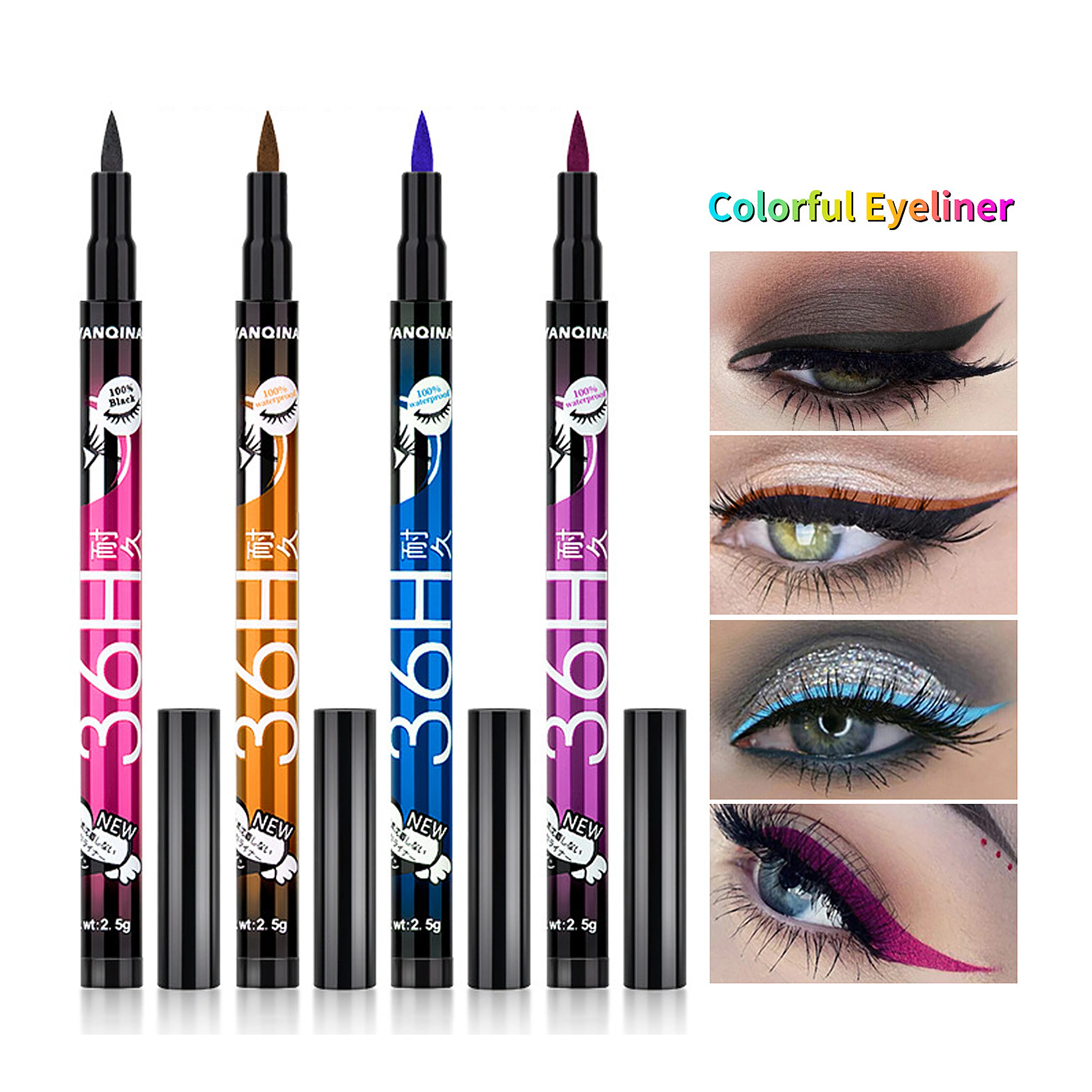 

Hot Sale Quick Dry Non-Smudge Long Lasting Colorful Waterproof 36H Eyeliner 4 color Liquid Eyeliner Pencil