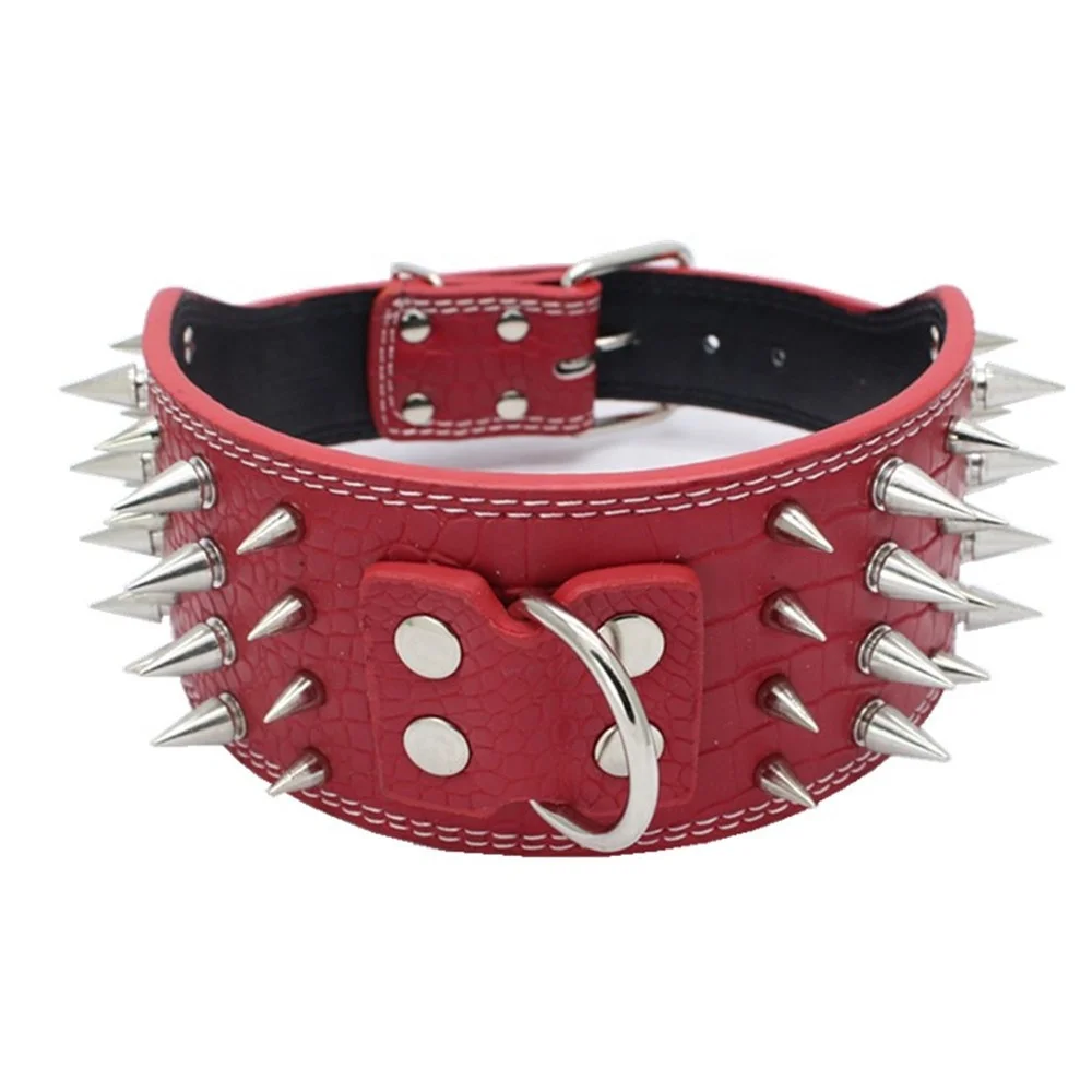 

Hot Sale Newest Comfortable Red Small Medium Large Pet Collar Spiked Studded Rivet Wide Leather Pet Collar