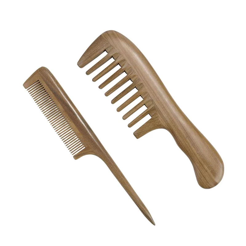 

Green sandalwood wide tooth,median tooth,fine tooth hair trim comb for women thin thick hair, Natural color