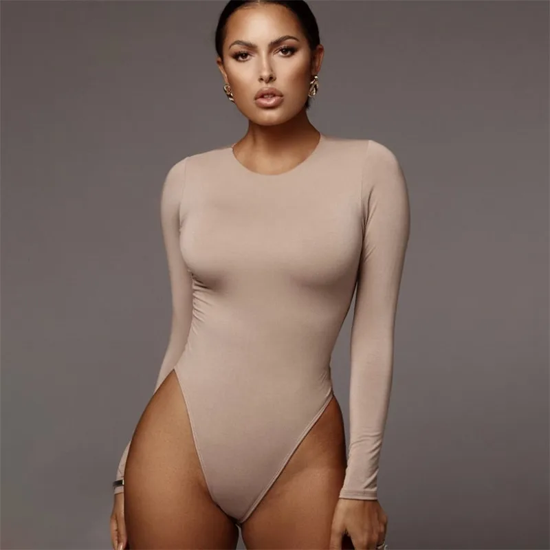 

2020 arrivals 4colors women clothing ladies long sleeves bikini bodycon thong leotard bodysuit