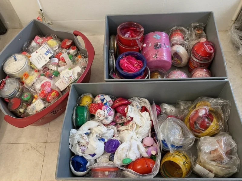 Community craft swap event with reusable material bins