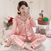 

Autumn women's pajamas sweet cute lapel long-sleeved cardigan milk cotton large size nightdress Long sleeve pajamas