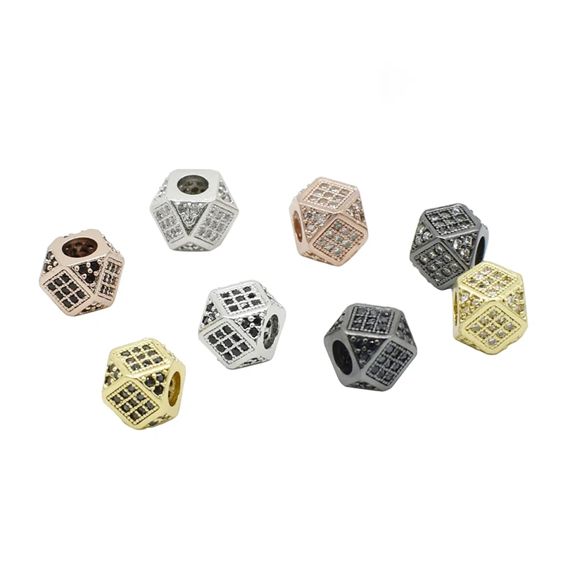 

XuQian Micro Pave Clear Cz Large Hole Hexagon Bead For Men Bracelet Spacer Charms