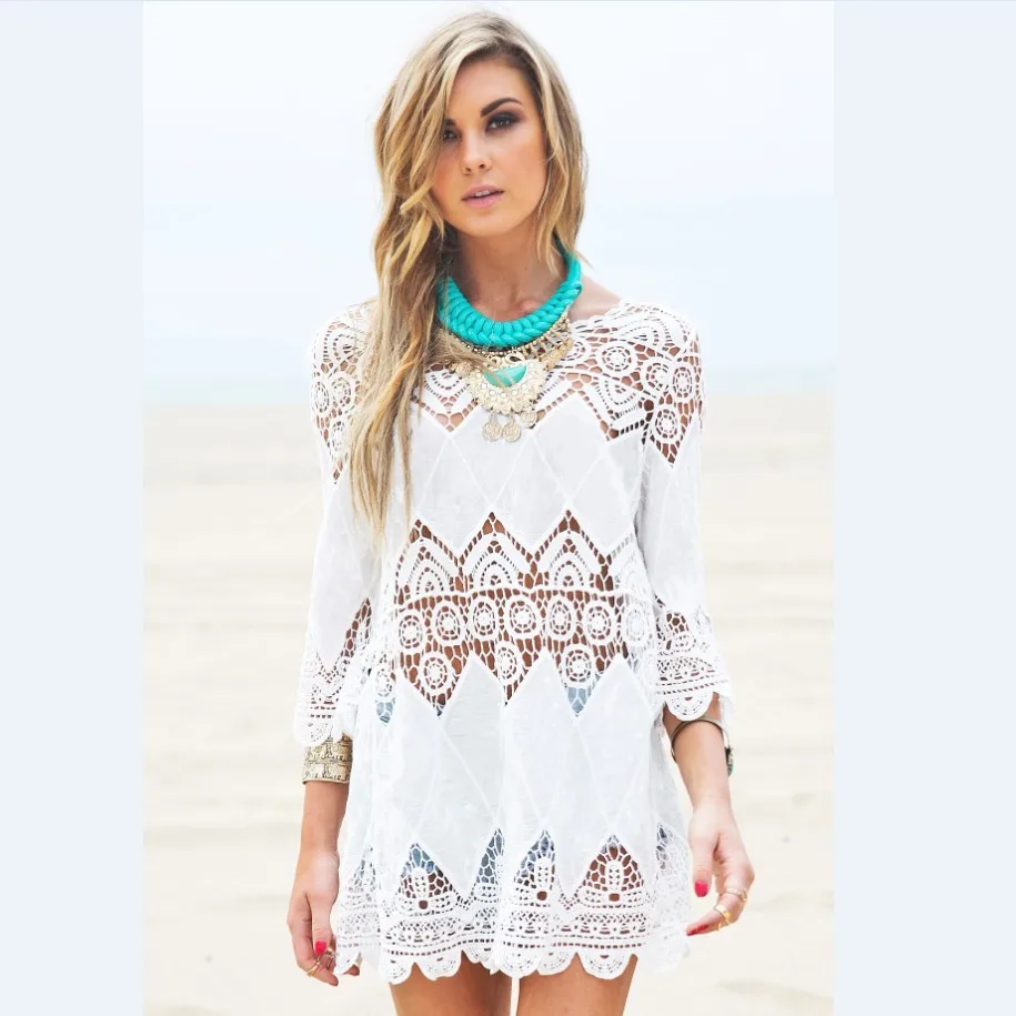 

Bathing Suit Cover Up Dress Cotton Boho Embroidered Beach Wears