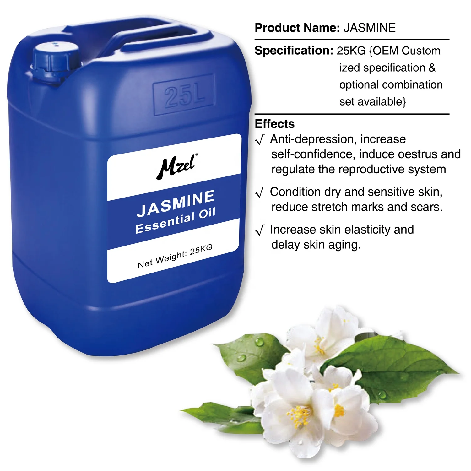

Mzel Wholesale Price OEM 100% Pure Natural Organic Jasmine Fragrance Essential Oil Bulk Suppliers