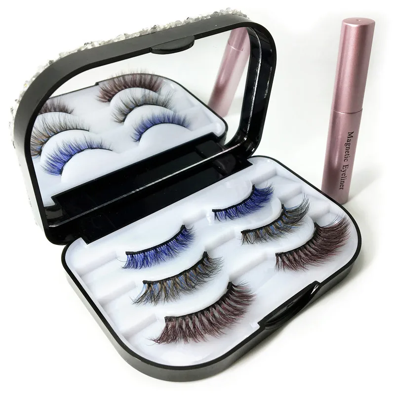 

colorful reusable magnetic lash kit 3 pairs/set glamnetic magnetic eyelashes with eyeliner