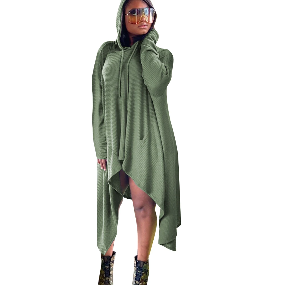 

Military Green Loose Fit One-piece Cool Sporty Hoodie Dress Long Sleeve Girls Dresses