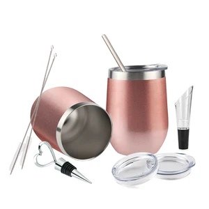 Image of Wholesale 18/8 Stainless Steel Wine Tumbler Glasses, Double Wall Vacuum Insulated Coffee Travel Mug With Splash Proof Lid 12oz